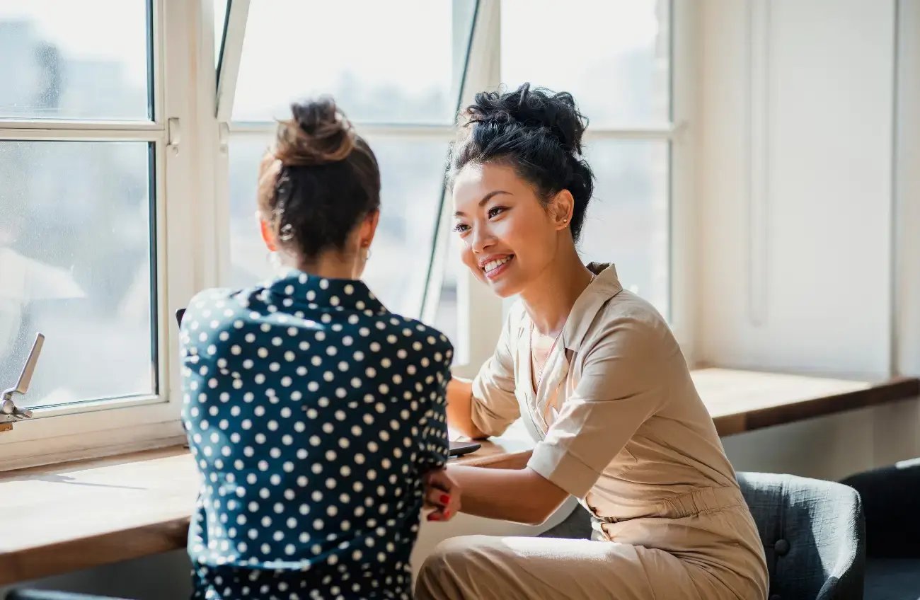 Two people talking to each other