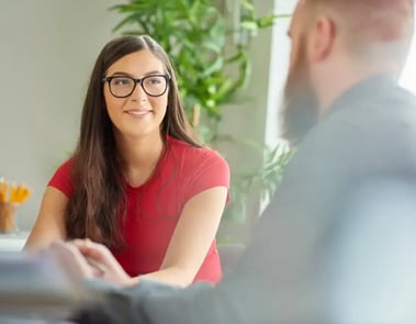 Two people in an annual performance review 